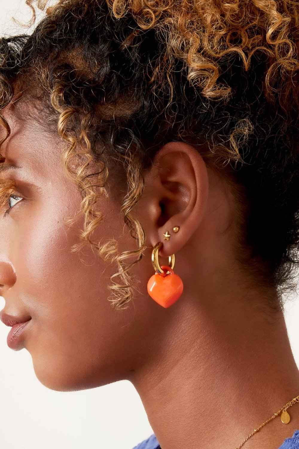 Earrings with abstract shaped heart charm Orange & Gold Color Stainless Steel h5Picture4